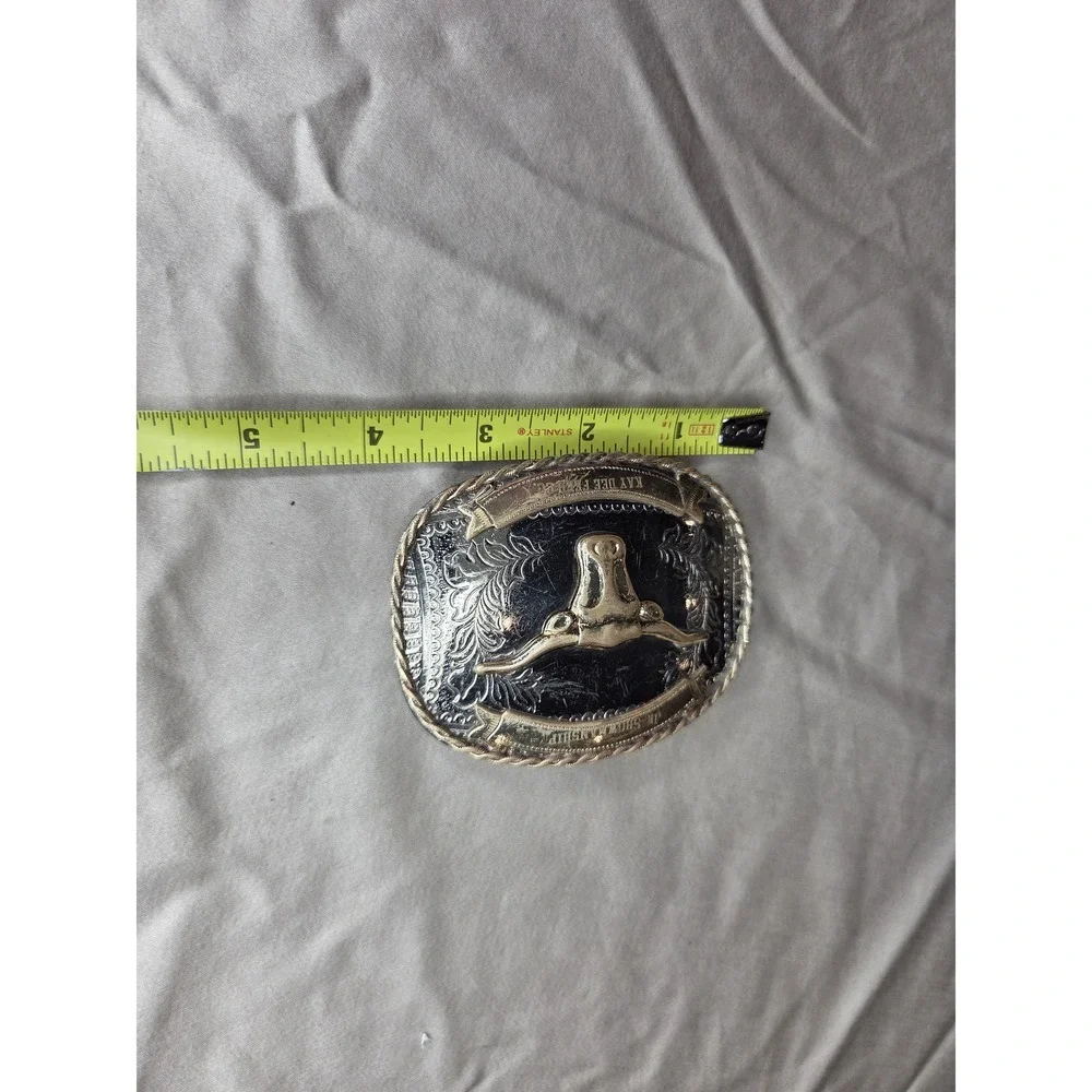 Vintage Bull Longhorn Cowboy Belt Buckle - Nickel Silver